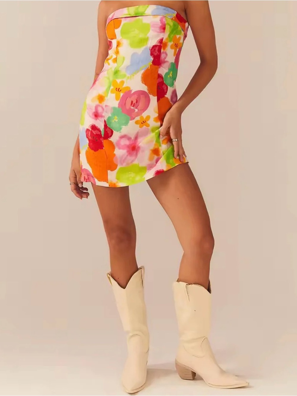 Peppermayo Multicolor Floral Mini Dress in Pink, Yellow & Green